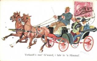 Verkaufts mei Gwand, i fahr in n Himmel! / horse carriage, humour, B.K.W.I. 927-4, s: Schönpflug