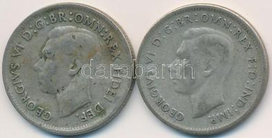 Ausztrália 1946-1952. 1Sh Ag (2x) "VI. György" T:3 patina, ü. Australia 1946-1952. 1 Shilling Ag (2x) "George VI" C:F patina, ding