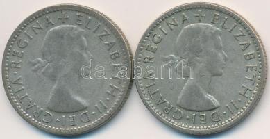 Ausztrália 1953-1954. 1Sh Ag (2x) "II. Erzsébet" T:3 Australia 1953-1954. 1 Shilling Ag (2x) "Elizabeth II" C:F
