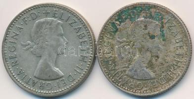 Ausztrália 1955-1956. 1Sh Ag (2x) "II. Erzsébet" T:3 patina Australia 1955-196. 1 Shilling Ag (2x) "Elizabeth II" C:F patina