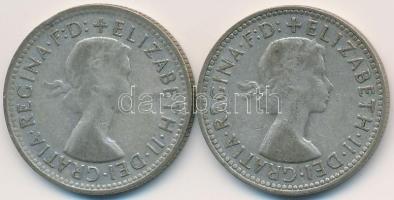 Ausztrália 1957-1958. 1Sh Ag (2x) "II. Erzsébet" T:3  Australia 1957-1958. 1 Shilling Ag (2x) "Elizabeth II" C:F