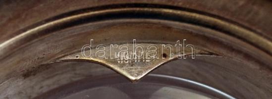 Szovjet ezüstözött alpakka pohár tartó, jelzett, üveg pohárral, m:11 cm