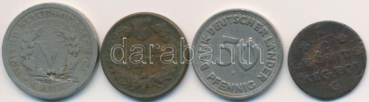 Vegyes: Amerikai Egyesült Államok 1896. 1c Br "Indián" + 1910. 5c Cu-Ni + NSZK 1949F 50pf Cu-Ni + Lengyel Királyság 1768. 1/2gr Cu T:2,2-,3 Mixed: USA 1896. 1 Cent Br "Indian Head" + 1910. 5 Cents Cu-Ni + FRG 1949F 50 Pfennig Cu-Ni + Poland 1768. 1/2 Grosza Cu C:XF,VF,F