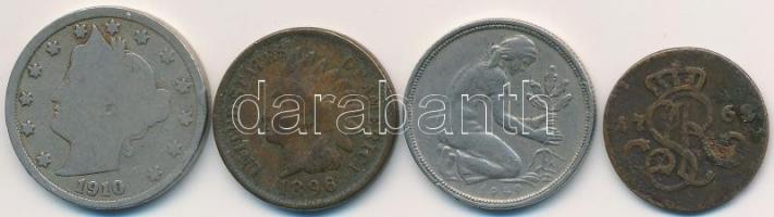 Vegyes: Amerikai Egyesült Államok 1896. 1c Br "Indián" + 1910. 5c Cu-Ni + NSZK 1949F 50pf ...