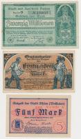 Németország / Weimari Köztársaság / Ahlen 1918. 5M + Torgau 1922. 100M + Aachen 1923. 100.000M + 20.000.000M + 5.000.000.000M T:I-,III,III- Germany / Weimar Republic Ahlen 1918. 5 Mark + Torgau 1922. 100 Mark + Aachen 1923. 100.000 Mark + 20.000.000 Mark + 5.000.000.000 Mark C:AU,F,VG