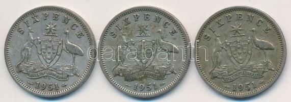 Ausztrália 1951. 6P Ag "VI. György" (3x) T:2,2-,3
Australia 1951. 6 Pence Ag "George...