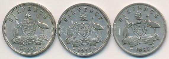 Ausztrália 1951. 6P Ag "VI. György" (3x) T:2,2-
Australia 1951. 6 Pence Ag "George V...