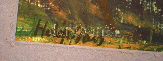 Halápy jelzéssel: Házak. Pasztell, papír, üvegezett keretben, 18×28 cm