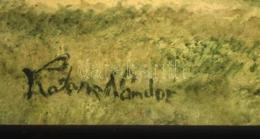 Katona jelzéssel: Alpesi táj. Tempera, papír, üvegezett keretben, 24×32 cm