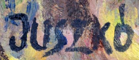 Juszkó jelzéssel: Lovak. Olaj, farost, keretben, 43×30 cm