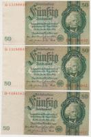 Német 3. Birodalom 1933. 50M (3x) közte 2db közeli sorszám T:I- German Third Reich 1933. 50 Mark (3x) with 2pcs close serials C:AU