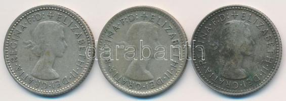 Ausztrália 1958-1960. 6P Ag "II. Erzsébet" (3x) T:2-,3 Australia 1958-1960. 6 Pence Ag "Elizabeth II" (3x) C:VF,F