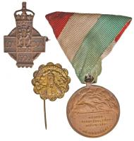 Vegyes: ~1920. "A Magyar Igazságért - Lord Rothermere" fém irredenta kitűző "TÖRV. VÉDV." Szign.: KLETT (22mm) + 1937. "Magyar Cserkészleány Szövetség - Jó munkáért" Br emlékérem szalaggal (30mm) + Nagy-Britannia 1905. "London - Nemzetközi Építészeti Kongresszus" Br jelvény (36x23mm) T:2