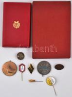 Vegyes 10db-os vegyes tétel, benne ~1960-1970. "Honvédelmi Érdemérem" fém kitüntetés mellszalagon, tokban, "Egyesült Vegyiművek" zománcozott fém kitűző, tok szocialista emlékéremhez T:2,2-
