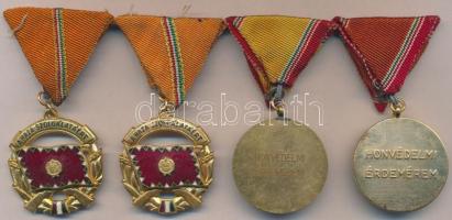 ~1960-1970. "A Haza Szolgálatáért" (2x) arany fokozatok mellszalagon + "Honvédelmi Érdemérem" fém kitüntetések mellszalagon (2x), 10 és 15 év után T:2