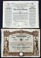 Budapest 1906. "Pesti Hazai Első Takarékpénztár-Egyesület" nyeremény-kötvénye 100K-ról, szárazpecséttel + 1906. "Magyar Jelzálog-Hitelbank Nyeremény-Kötvény" "A" részkötvénye 100K-ról, 3 nyelven, szárazpecséttel, bélyegzéssel T:III