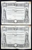 Budapest 1927. "Pesti Hazai Első Takarékpénztár-Egyesület" részvénye 100P-ről szelvényekkel, felülbélyegzéssel, szárazpecséttel, szelvényutalvánnyal (2x) sorszámkövetők T:II-,III
