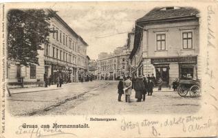 Nagyszeben, Hermannstadt, Sibiu; Disznódi utca, Julius Wermescher kereskedése, Verlag G. A. Seraphin / street, shop (r)