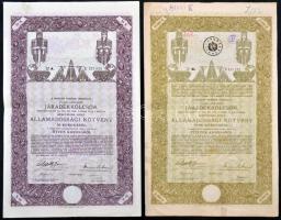 Budapest 1915-1916. "A Magyar Korona Országai 6%-kal kamatozó járadékkölcsön" államadóssági kötvény 50K-ról szelvényekkel és 10.000K-ról szelvényeutalvénnyal, szárazpecséttel és bélyegzéssel T:III