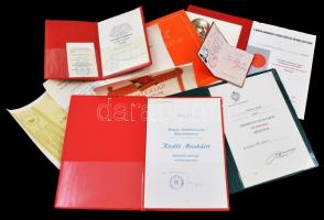 10db vegyes szocialista kitüntetést adományozó okirat, igazolvány, emléklap