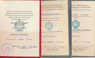 10db vegyes szocialista kitüntetést adományozó okirat, igazolvány, emléklap, oklevél, tagsági könyv