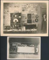cca 1930 Rádióamatőr kuckója, rádió szerkezet 2 db fotó / Vintage radio photos