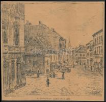 cca 1890 Budapest V. az egykori Duna utca képe. Tikáts Adolf rajza után készült lithográfia 15x14 cm. Hajtásnyommal