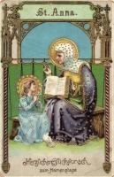 Saint Anna, Herzlichen Glückwunsch zum Namestage / religious greeting card, golden decoration, litho Emb., K.A.P. No. 55 (pinholes)