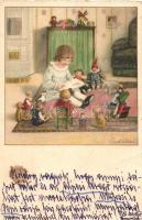 Book reading child with toys, August Röckl No. 2466, s: Pauli Ebner (fa)