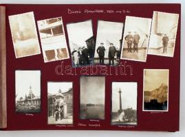 cca 1910-30 Római katolikus pap európai ill., amerikai utazásainak emlékei óriás méretű fotóalbumba ...