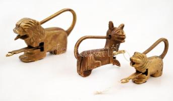 Régi, kínai, állatokat formázó lakatok kulccsal, működnek, 3db, 5x4cm, 5x9cm