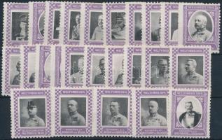 1914 I. világháborús uralkodók és hadvezérek 25 klf levélzáró / 1914 Military commanders and royalties 25 different poster stamps