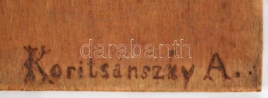 1902 Koritsánszky jelzéssel harcost ábrázoló festett fakép, 34x19cm