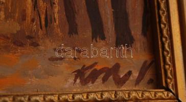 Koch Vilmos (1927-2006): Őszi erdő. Olaj, farost, jelzett, sérült keretben, 20×25 cm