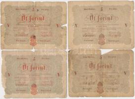 1848. 5Ft "Kossuth bankó" vörösesbarna (2x) + barna (2x) + 10Ft "Kossuth bankó" T:III-,IV,V