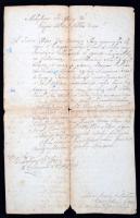 1829 Kézzel írt levél kisszántói Lányi Imre (1776-1858), Ung vármegye főispánja részére, melyben egy vitás családi ügyben való közbenjárásra kérik. A levél hátoldalán Lányi Imre sajátkezű válasza, aláírásával. Ugyanott későbbi írás található, amelyben a címzést próbálták újból lejegyezni. A hajtások mentén kissé szakadozott.