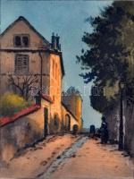 Olvashatatlan jelzéssel: Utca. Színezett litográfia, jelzett, üvegezett keretben, 10×8 cm