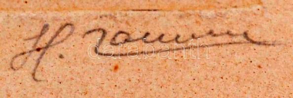 Olvashatatlan jelzéssel: Utca. Színezett litográfia, jelzett, üvegezett keretben, 10×8 cm