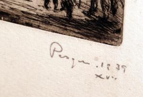 Olvashatatlan jelzéssel: Piac. Rézkarc, papír, 22×13 cm