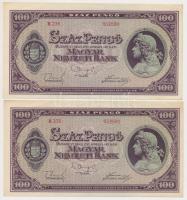 1945. 100P (4x) párban sorszámkövetők, "BÜNTETÉS" szóban "N" felett lemezhiba T:I-,II,III