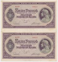 1945. 100P (4x) párban sorszámkövetők, "BÜNTETÉS" szóban "N" felett lemezhiba T:...