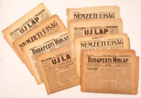 Napilapszámok 1920-ből, Uj Lap, Budapesti Hírlap, Nemzeti Ujság, stb. a Nemzeti Hadsereg korából. Összesen 8 db.