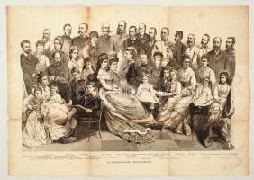 1878 A magyar Habsburg uralkodóház tagjai. Nagyméretű fametszet. 58x41 cm