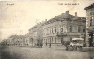 Szeged, Petőfi Sándor sugárút, Berger Adolf kereskedése, lovaskocsi; Grünwald Herman kiadása