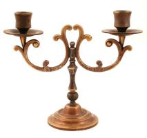 Bronzgyertyatartó, kétágú, 20x17cm
