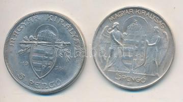 1938. 5P Fe "Szent István" modern replika + 1939. 5P Fe "Horthy balra" modern re...