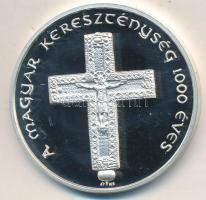 Bogár Lívia (1957-) DN "A magyar kereszténység 1000 éves" jelzett Ag emlékérem dísztokban (31,37g/0.925/42mm) T:PP enyhe felületi karc