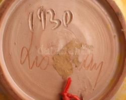 Jelzett retró fali tál, festett mázas kerámia, hibátlan, 21×21 cm