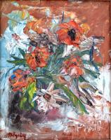 Négely jelzéssel: Virágcsendélet. Olaj,  vászon, keretben, 24×19 cm