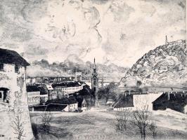 Kondor Lajos (1926-2006): Tabán. Rézkarc, papír, keretben, 30×39 cm